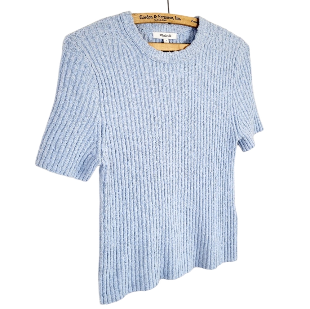 NWT MADEWELL Boucle Knit Crewneck Sweater Tee Top In Light Blue Small - Picture 2 of 8